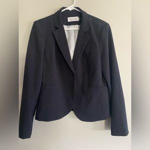 CALVIN KLEIN Womens Navy Petites Two-Button Fitted Office Jacket Blazer Size 10P